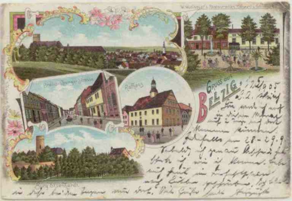 Ansichtskarte Belzig, Farblitho, gelaufen 1905