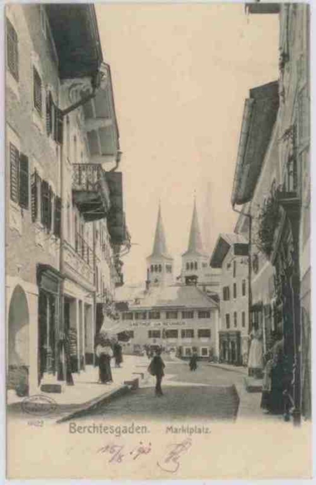 Ansichtskarte Berchtesgaden Marktplatz, Gasthof zum Neuhaus 1910