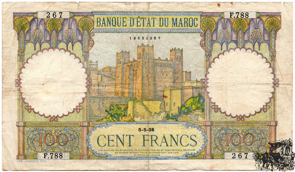 100 Francs 1938 - Marokko - schön