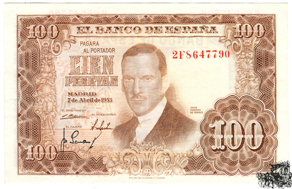 100 Pesetas 1953 Spanien - vorzüglich