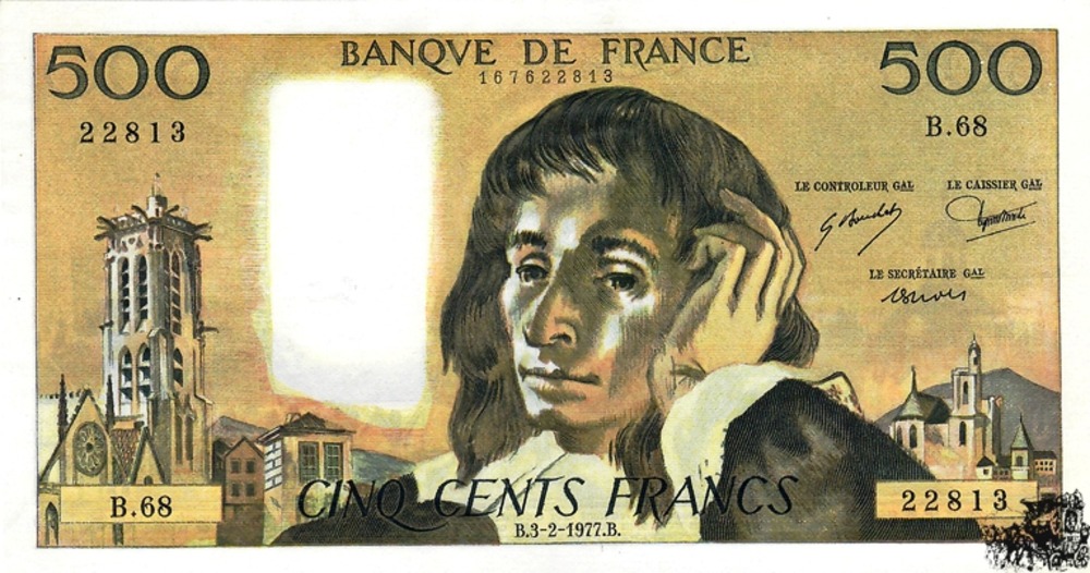 500 Francs 1977 - vorzüglich