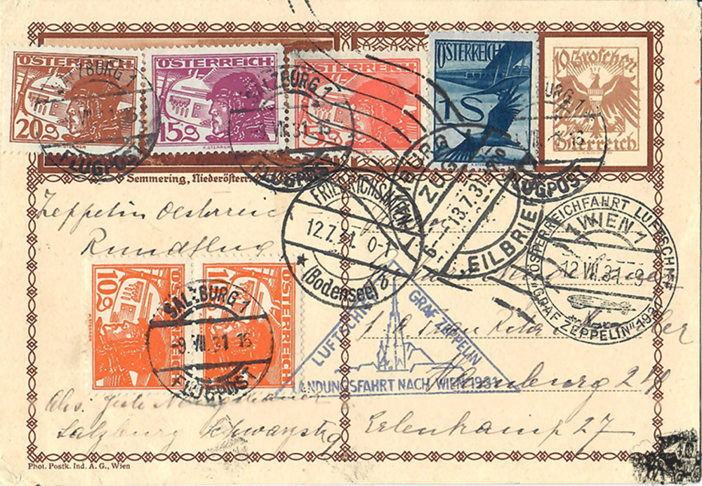 Österreich Zeppelinpost “Landungsfahrt nach Wien“  Zuleitung 1931