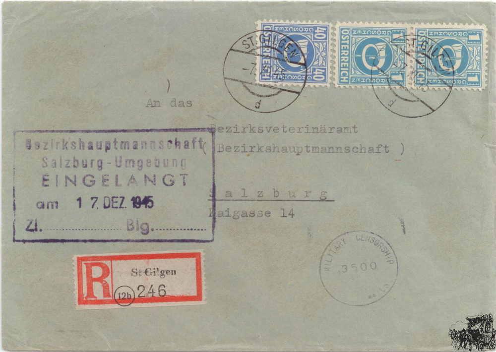 Österreich R-Brief 1945, 1/40 Groschen Freimarken “Posthornserie“