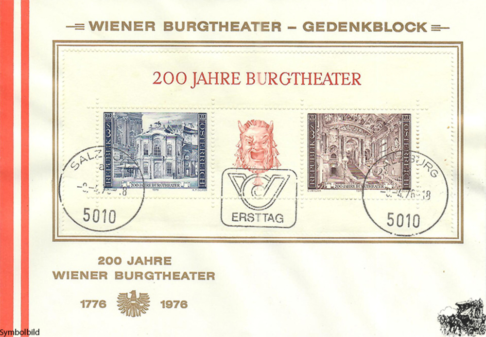 Österreich FDC 1976 - 3 S - 200 Jahre Burgtheater - Block (OStp.)