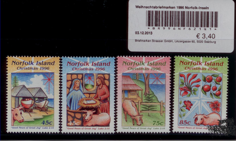 Weihnachtsbriefmarken 1996 Norfolk-Inseln