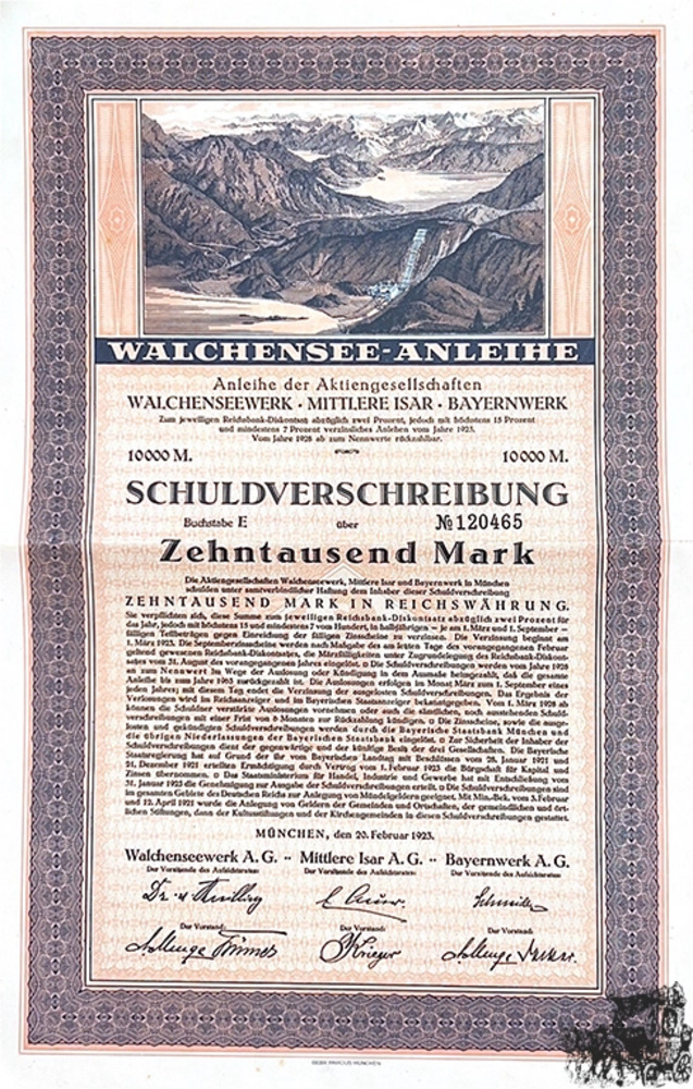 10.000 Mark 1923 - Walchenseewerk, Mittlere Isar, Bayernwerk, München,