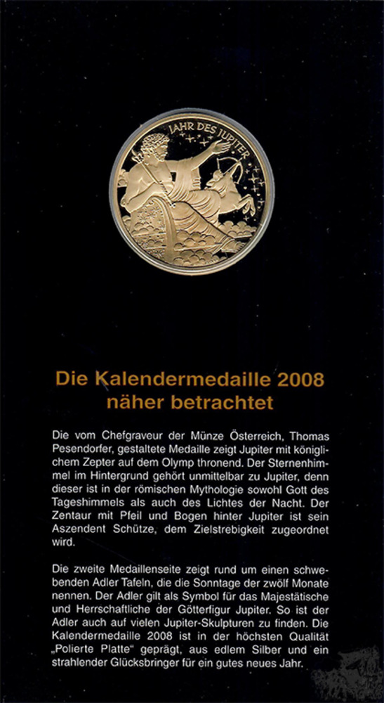 Kalendermedaille 2008 - Jupiter, vergoldet 
