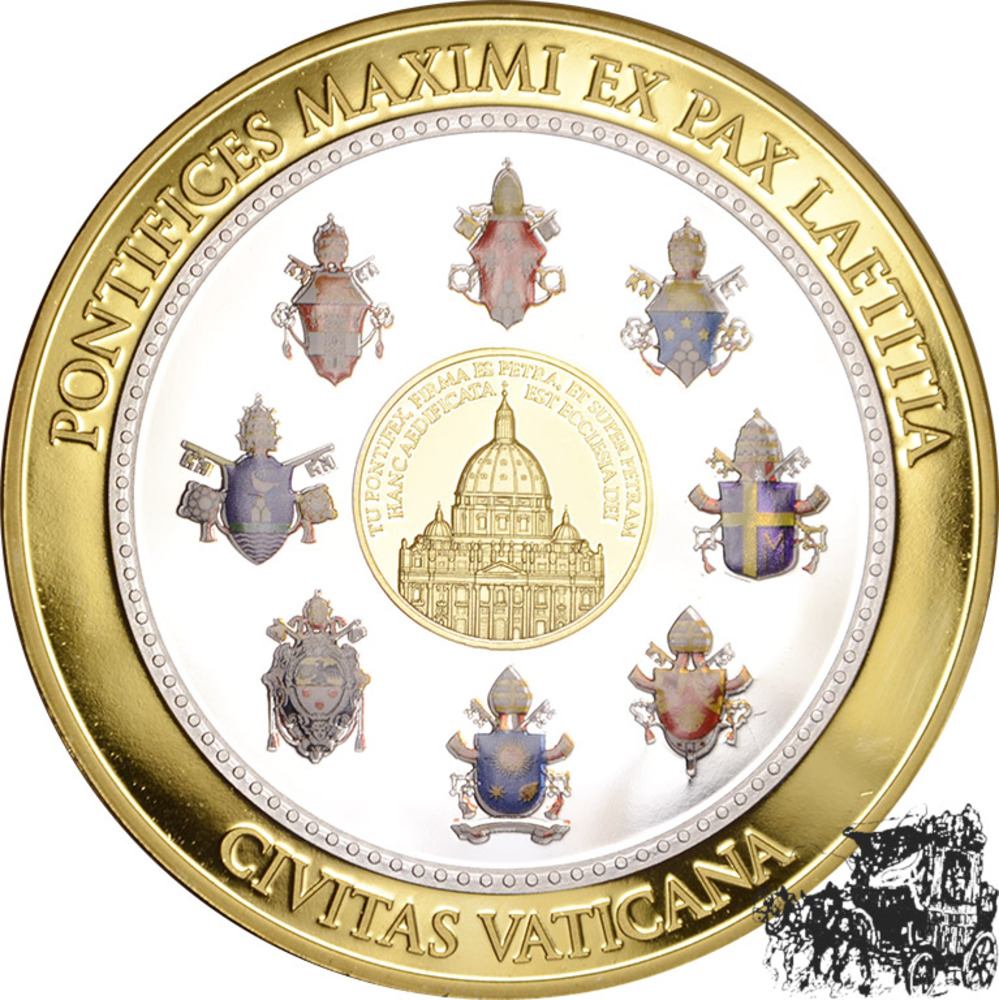 Vatikan Medaille - Papst Franziskus P. M. (13. III. 2013) versilbert und teilgoldet, mit Farbapplikation, PP.