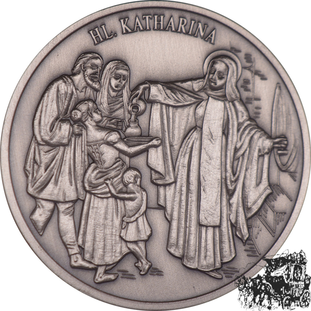 AR-Medaille - Hl. Katharina, Serie: “Die Geschichte des Christentums“, handpatiniert,