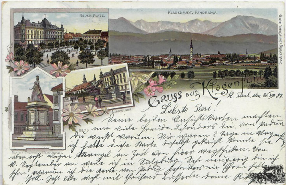 Ansichtskarte Klagenfurt, Farblitho, gelaufen 1897