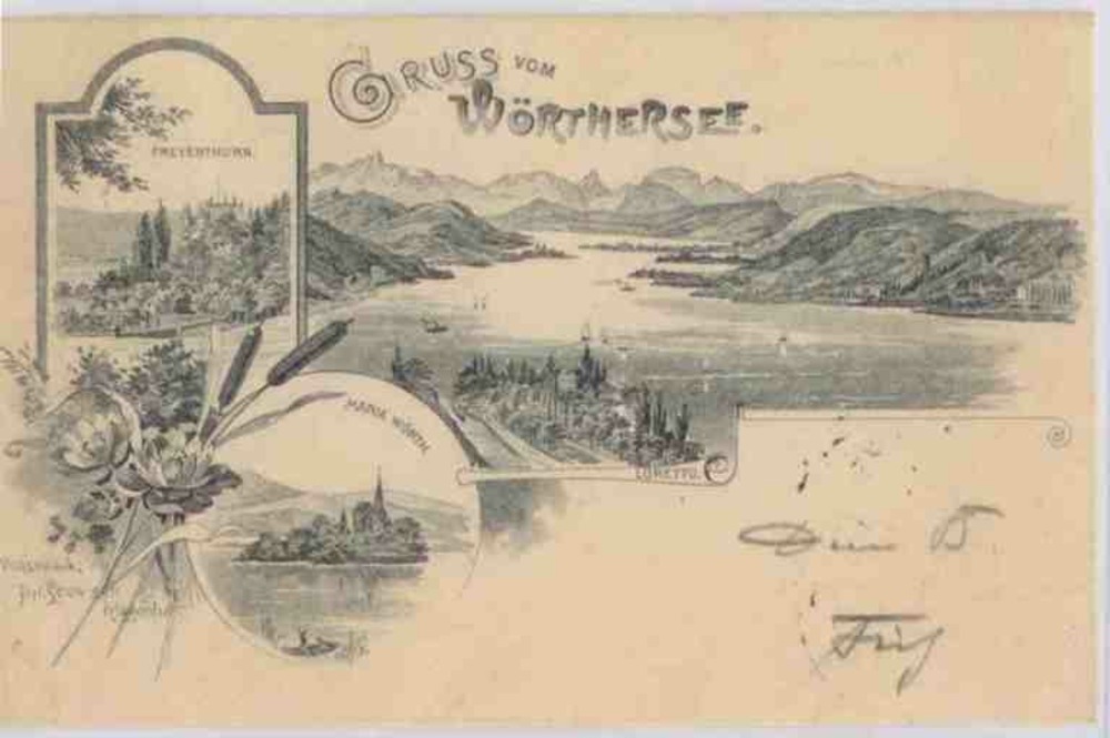 Gruss vom Wörthersee, u.a. Maria Wörth, Litho 1897 Gruss vom Wörthersee, u.a. Maria Wörth, Litho 1897