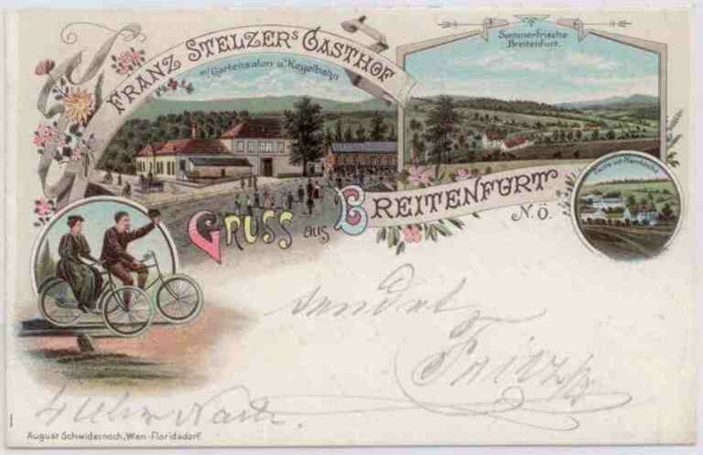Breitenfurt NÖ, Farblitho Stelzers Gasthof 1897 Breitenfurt NÖ, Farblitho Stelzers Gasthof 1897
