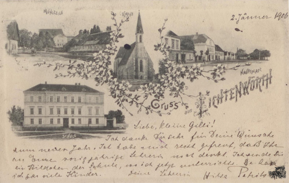 Ansichtskarte Lichtenwörth, u.a. Schule ca.1906 Ansichtskarte Lichtenwörth, u.a. Schule ca.1906