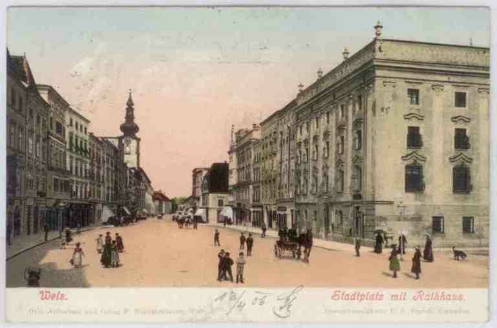 Wels, Stadtplatz mit Rathaus 1906 Wels, Stadtplatz mit Rathaus 1906