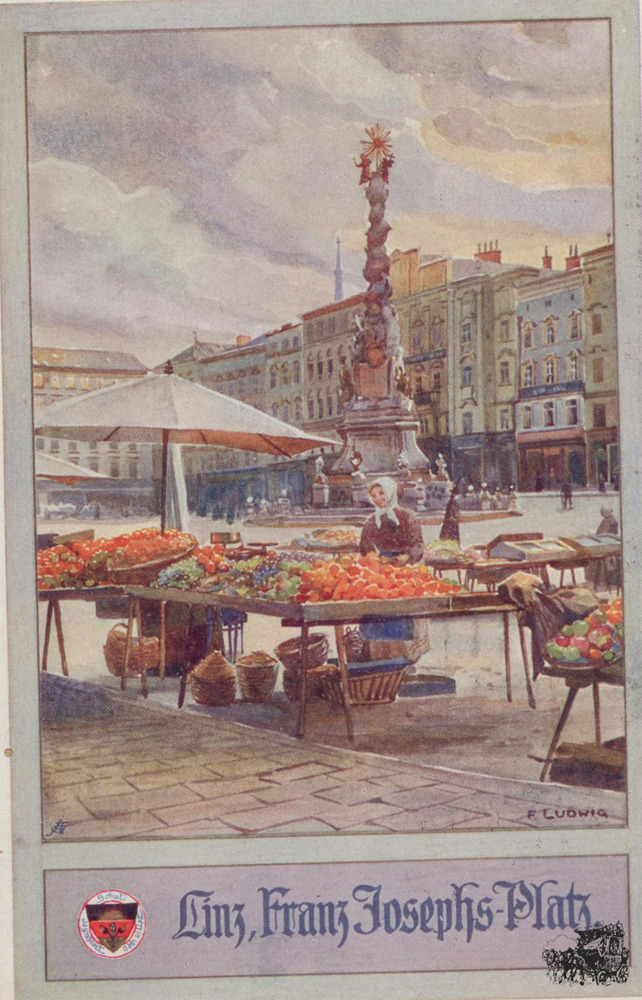 Ansichtskarte Linz, Franz Josephs-Platz, Deutscher Schulverein, ca.1914