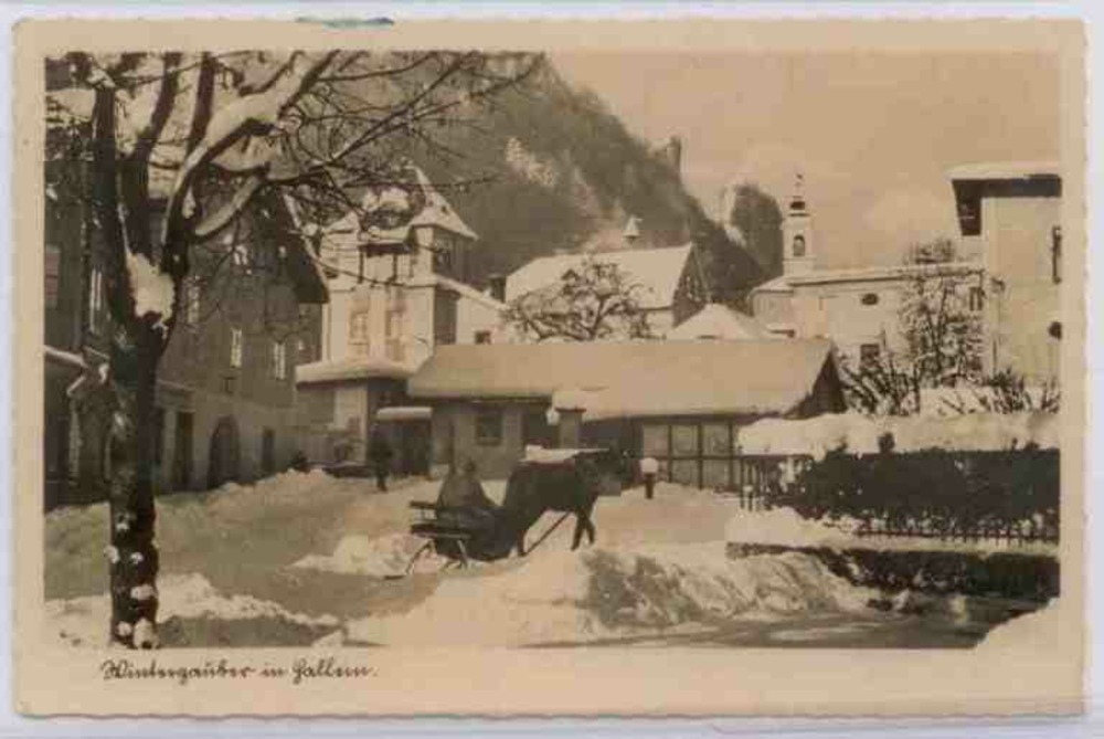Hallein im Winter, Strassenansicht, Schnee ca. 1935