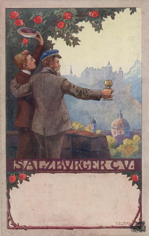 Ansichtskarte Salzburg C.V. Studenten, Künstlerkarte sign. Velmar 1914 Ansichtskarte Salzburg C.V. Studenten, Künstlerkarte sign. Velmar 1914