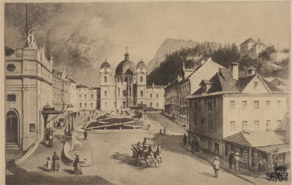 Glückwunschkarte Salzburg Makartplatz, von Fa. Jetzelsberger zum Jahreswechsel Glückwunschkarte Salzburg Makartplatz, von Fa. Jetzelsberger zum Jahreswechsel