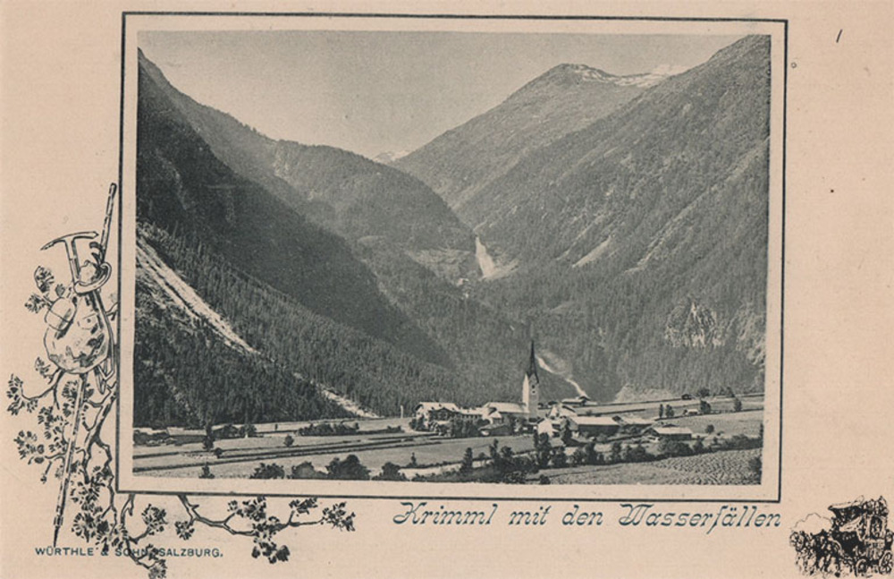 Postkarte: Krimmel mit den Wasserfällen Postkarte: Krimmel mit den Wasserfällen