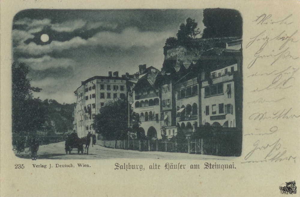 Postkarte: Salzburg - alte Häuser am Steinquai Postkarte: Salzburg - alte Häuser am Steinquai