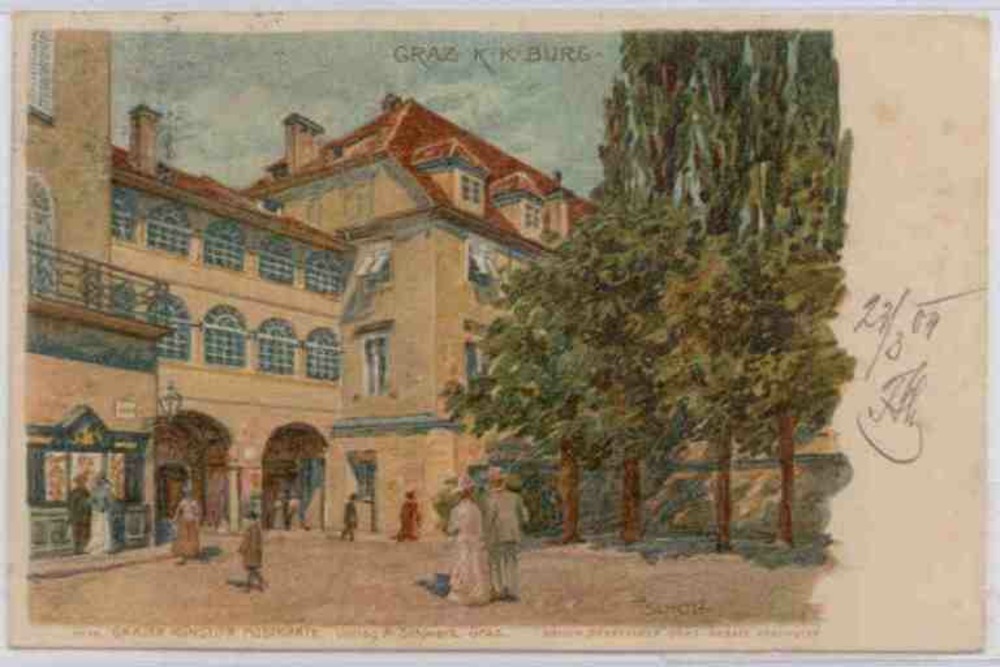 Graz, K.K. Burg, Farblitho, Künstlerkarte (P.Scholz) 1904