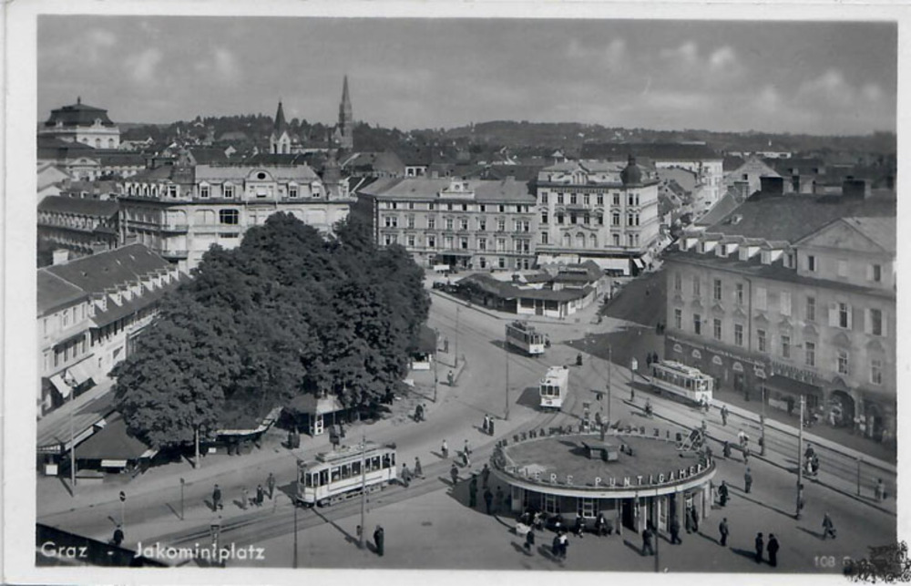 Ansichtskarte Graz, Jakominiplatz, gelaufen 1952