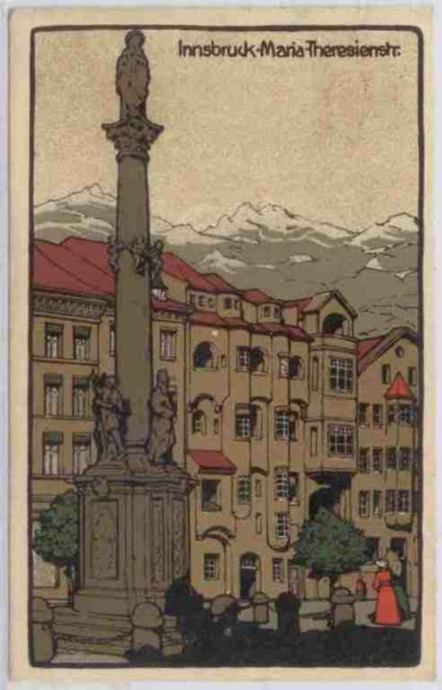 Innsbruck, Maria-Theresienstraße, Künstlerkarte 1916 Innsbruck, Maria-Theresienstraße, Künstlerkarte 1916