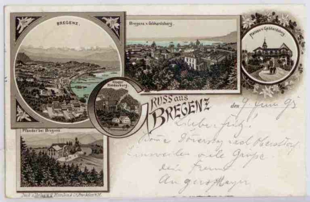 Gruss aus Bregenz, u.a. Gebhardsberg, Litho 1895