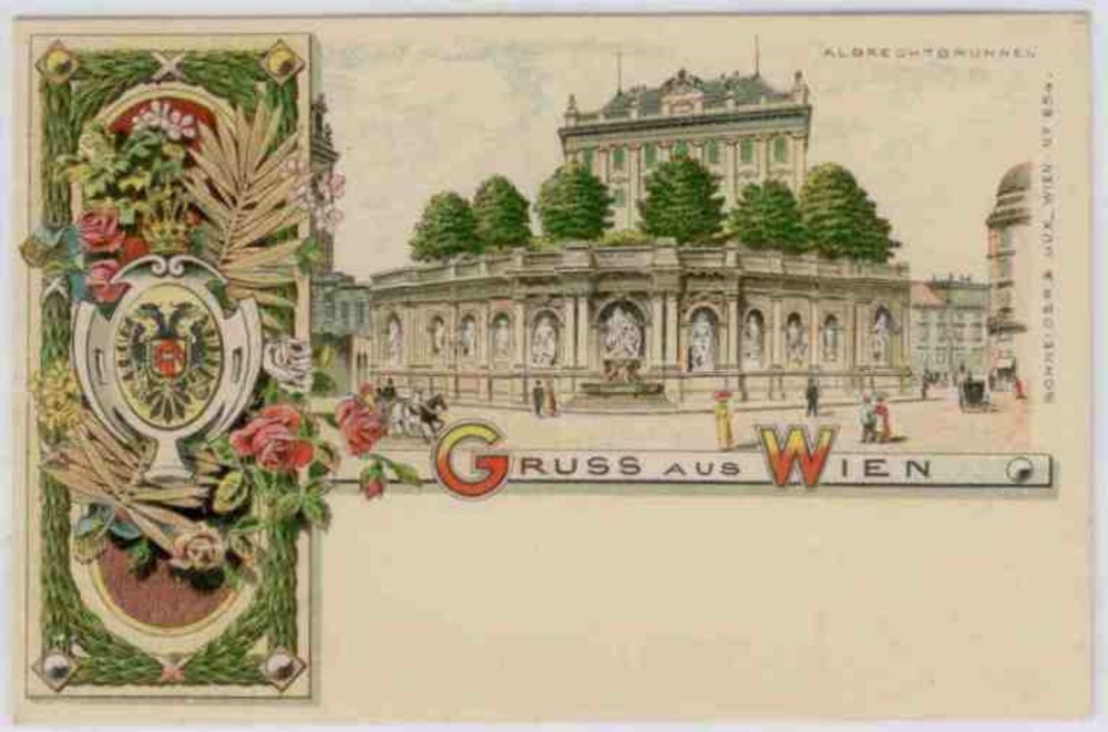 Gruss aus Wien, Albrechtbrunnen, Farblitho ca.1895 Gruss aus Wien, Albrechtbrunnen, Farblitho ca.1895