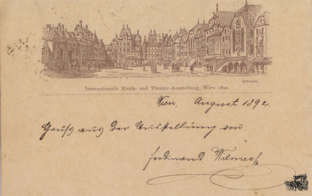 Ansichtskarte Vorläufer Ganzsache Wien Internationale Musik-und Theaterausstellung 1892, mit Sonderstempel