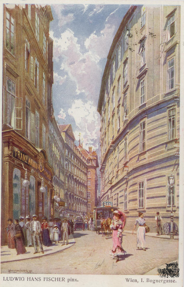Ansichtskarte Künstlerkarte Wien Bognergasse 1912, sign. Ludwig Hans Fischer