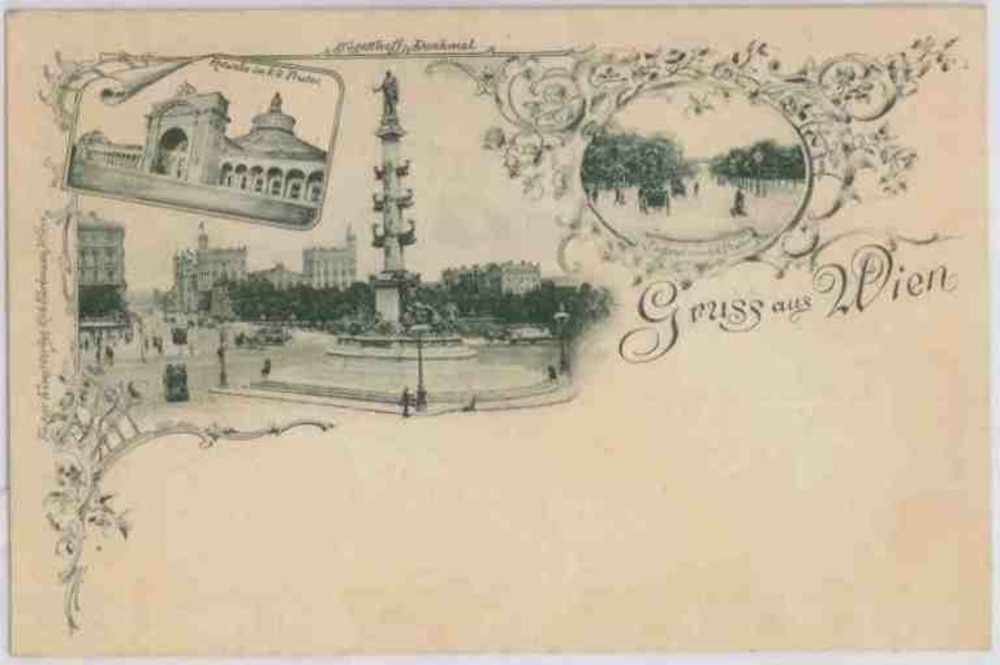 Gruss aus Wien, u.a. Rotunde, Litho ca.1895