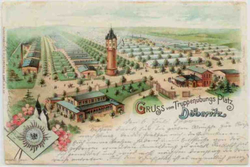 Ansichtskarte Döberitz, Farblitho, Truppenübungsplatz, gelaufen 1900
