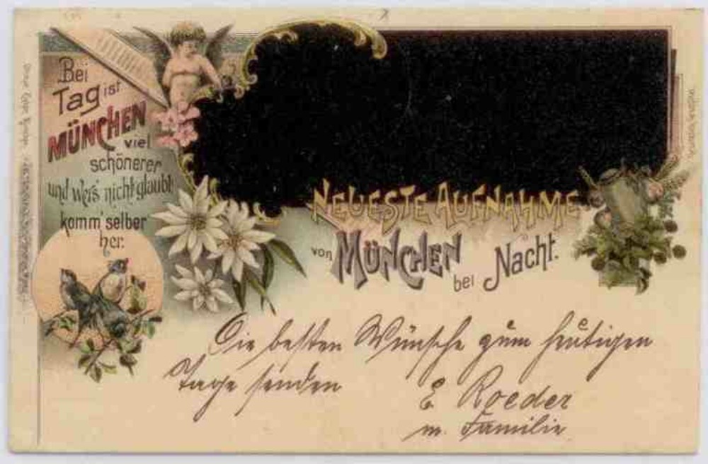 Ansichtskarte München bei Nacht, Farblitho 1897
