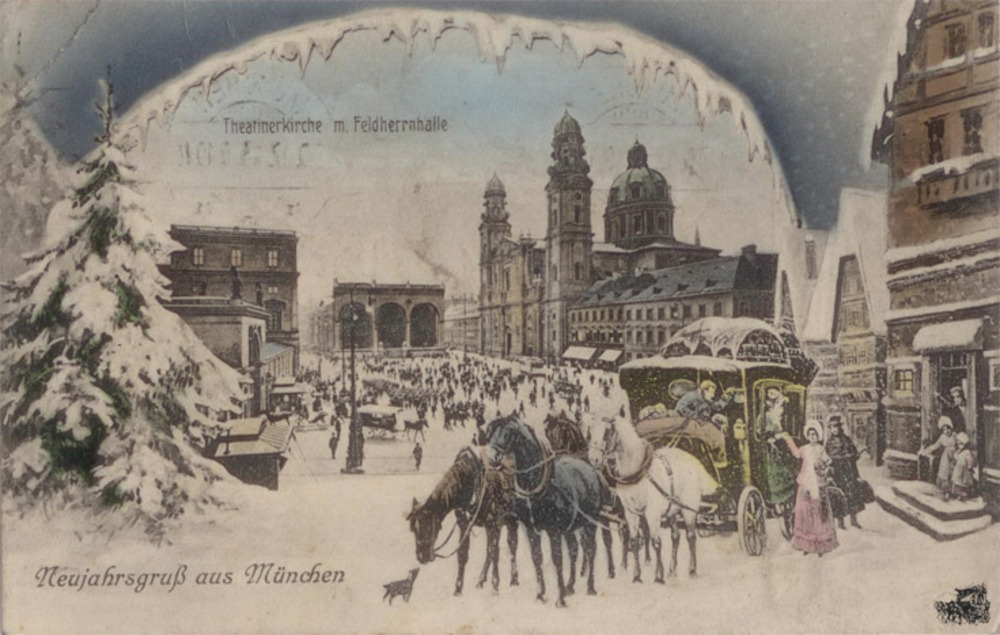 Ansichtskarte München Neujahrsgruß, Theatinerkirche 1913