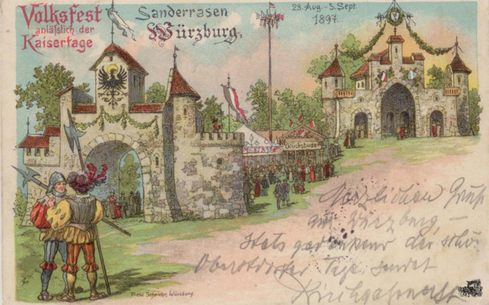 Ansichtskarte Farblitho Würzburg Volksfest Kaisertage 1897 Ansichtskarte Farblitho Würzburg Volksfest Kaisertage 1897