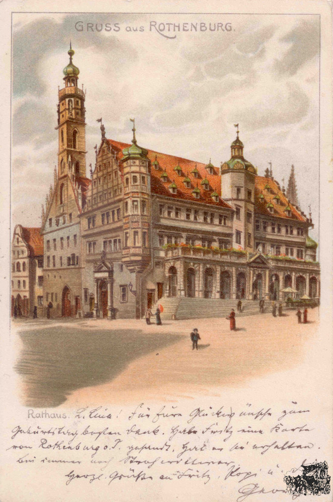 Ansichtskarte Farblitho Rothenburg ob der Tauber Künstlerkarte Rathaus 1899