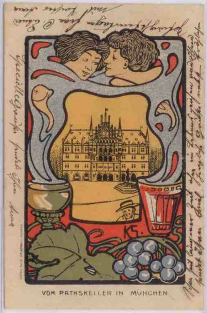 Ansichtskarte München Rathskeller, Künstlerkarte ca.1900 Ansichtskarte München Rathskeller, Künstlerkarte ca.1900
