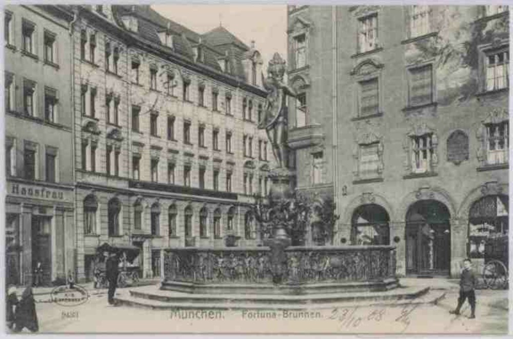 Ansichtskarte München (Lehel), Fortunabrunnen 1908 Ansichtskarte München (Lehel), Fortunabrunnen 1908