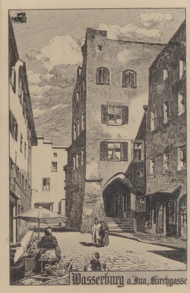 Ansichtskarte Wasserburg am Inn Kirchgasse Künstlerkarte Merian 1913
