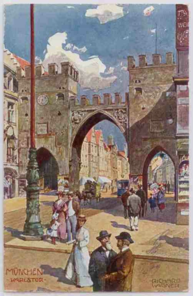 Ansichtskarte München Karlstor, Künstlerkarte Richard Wagner 1909