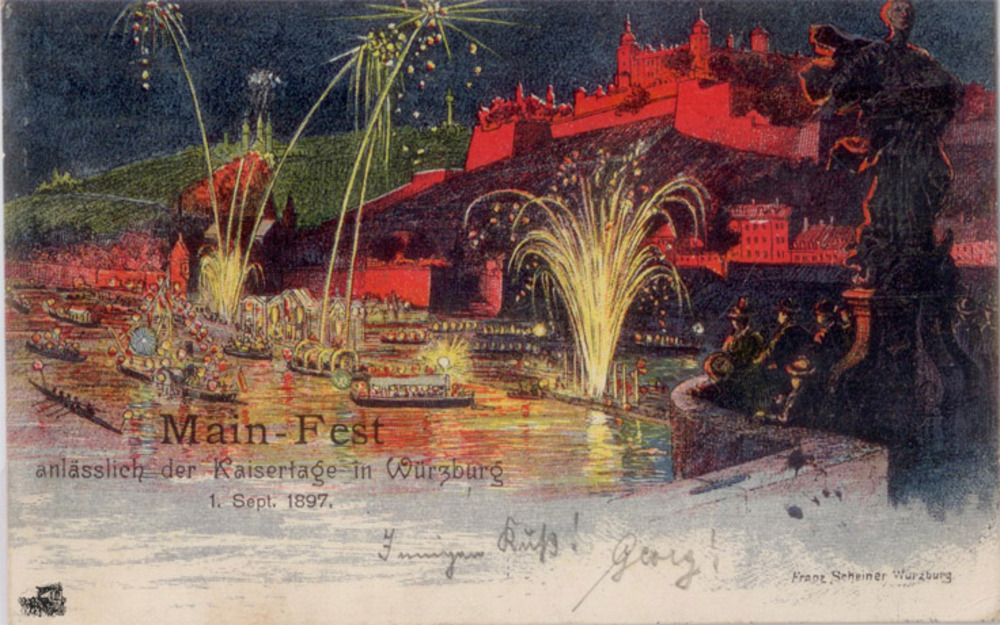 Ansichtskarte Farblitho Würzburg Mainfest, Kaisertage 1. September 1897