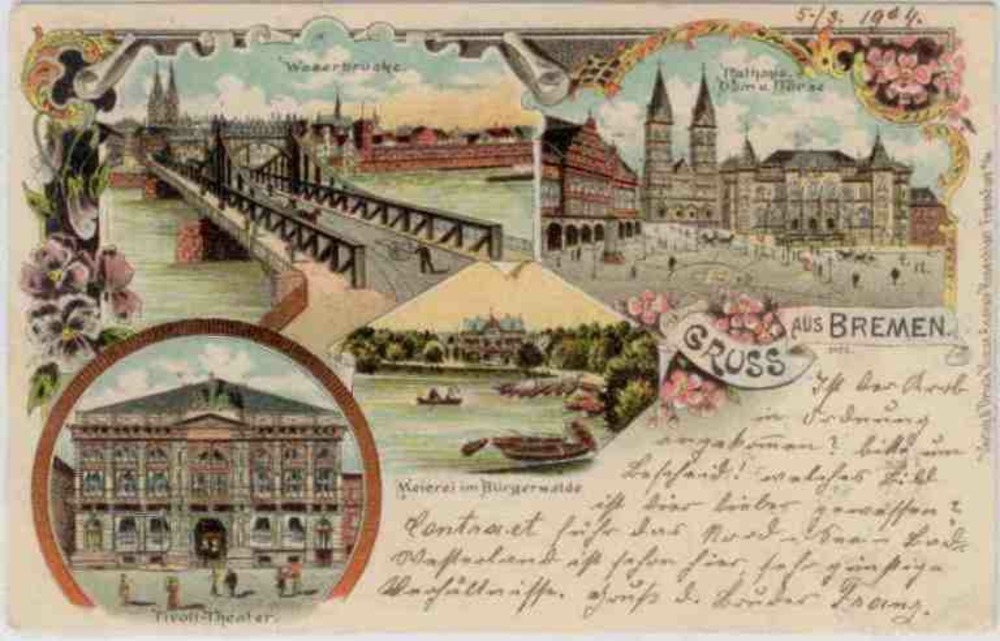 Ansichtskarte Bremen, Farblitho, gelaufen 1904