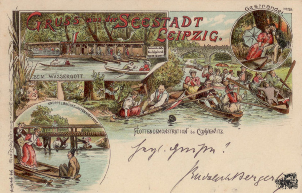 Ansichtskarte FarblithoLeipzig “Seestadt“, u.a. Connewitz 1896