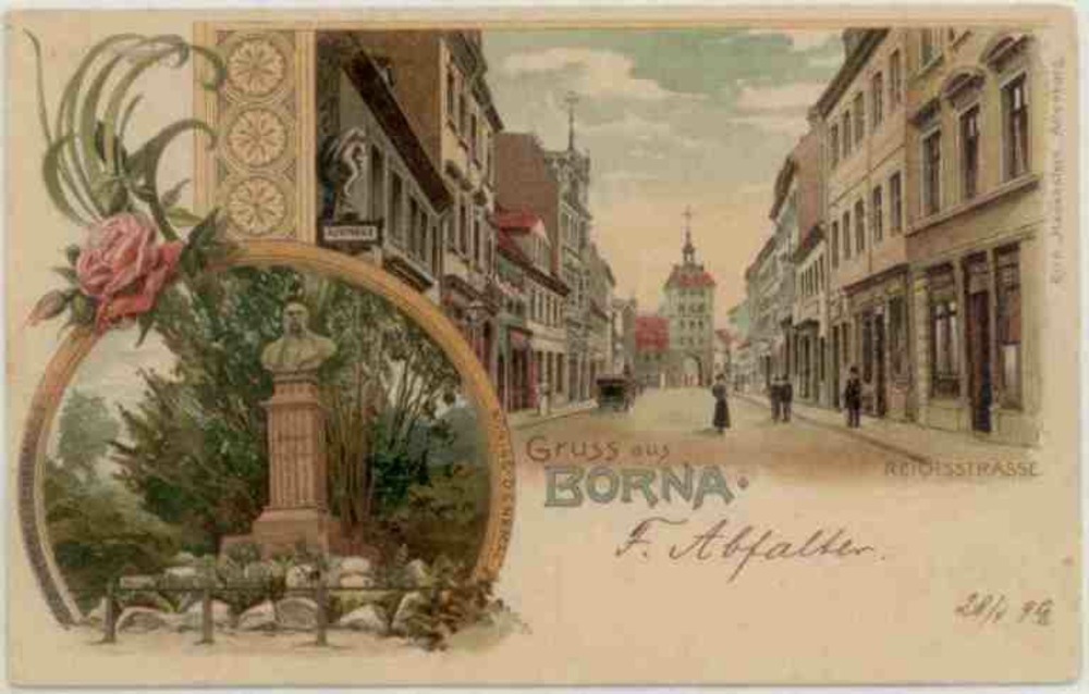 Ansichtskarte Borna, Farblitho, gelaufen 1899
