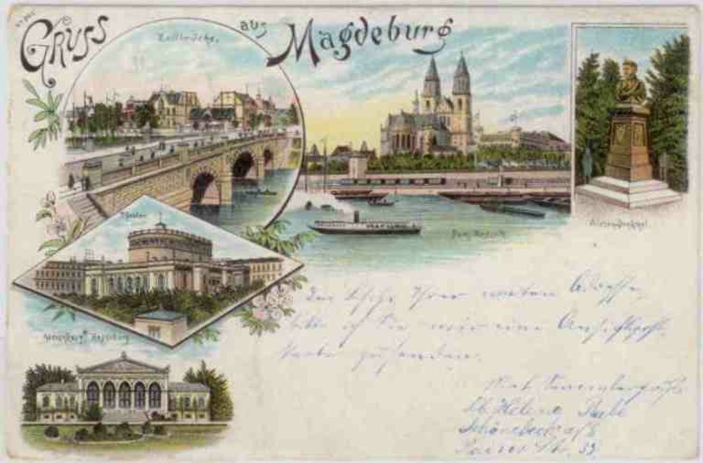 Ansichtskarte Magdeburg, Farblitho, gelaufen 1897