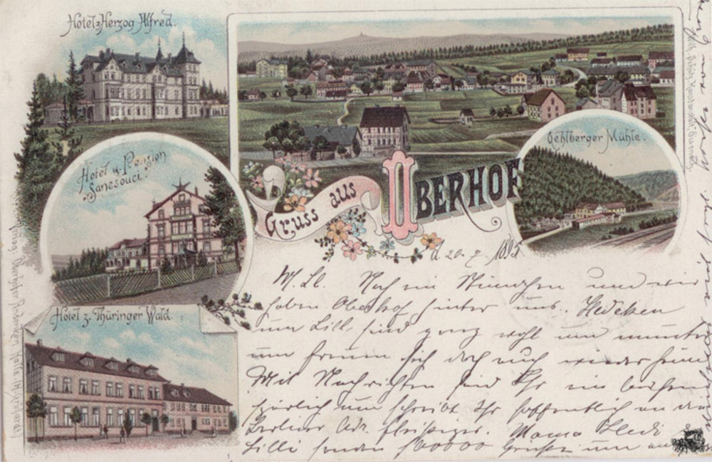 Ansichtskarte Farblitho Oberhof, gelaufen 1895 Ansichtskarte Farblitho Oberhof, gelaufen 1895