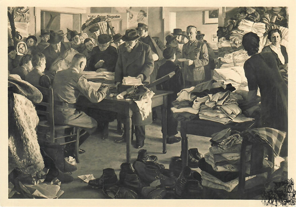 Ansichtskarte: Wollsammlung in einer Münchener Ortsgruppe