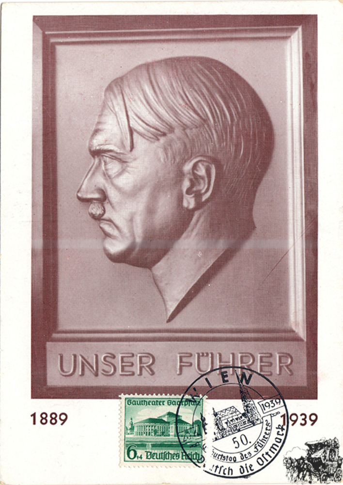 Propagandakarte Adolf Hitler “Unser Führer“, Relief, Sonderstempel Wien 1939 Propagandakarte Adolf Hitler “Unser Führer“, Relief, Sonderstempel Wien 1939