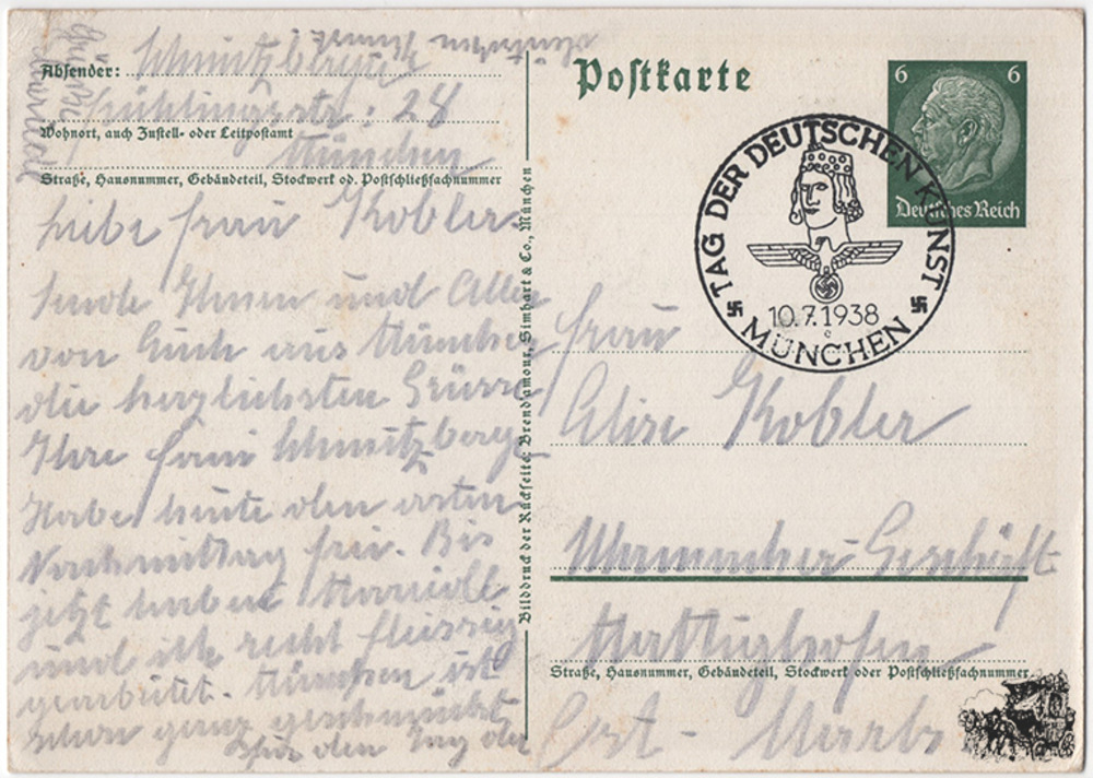 Postkarte: Tag der Deutschen Kunst 1938